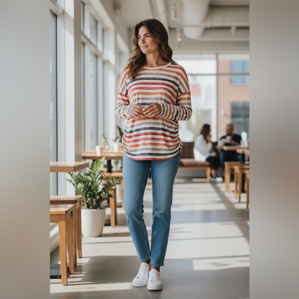 Emery Rose Striped Long Sleeve